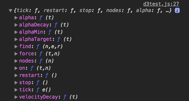 D3 simulation object in JS console